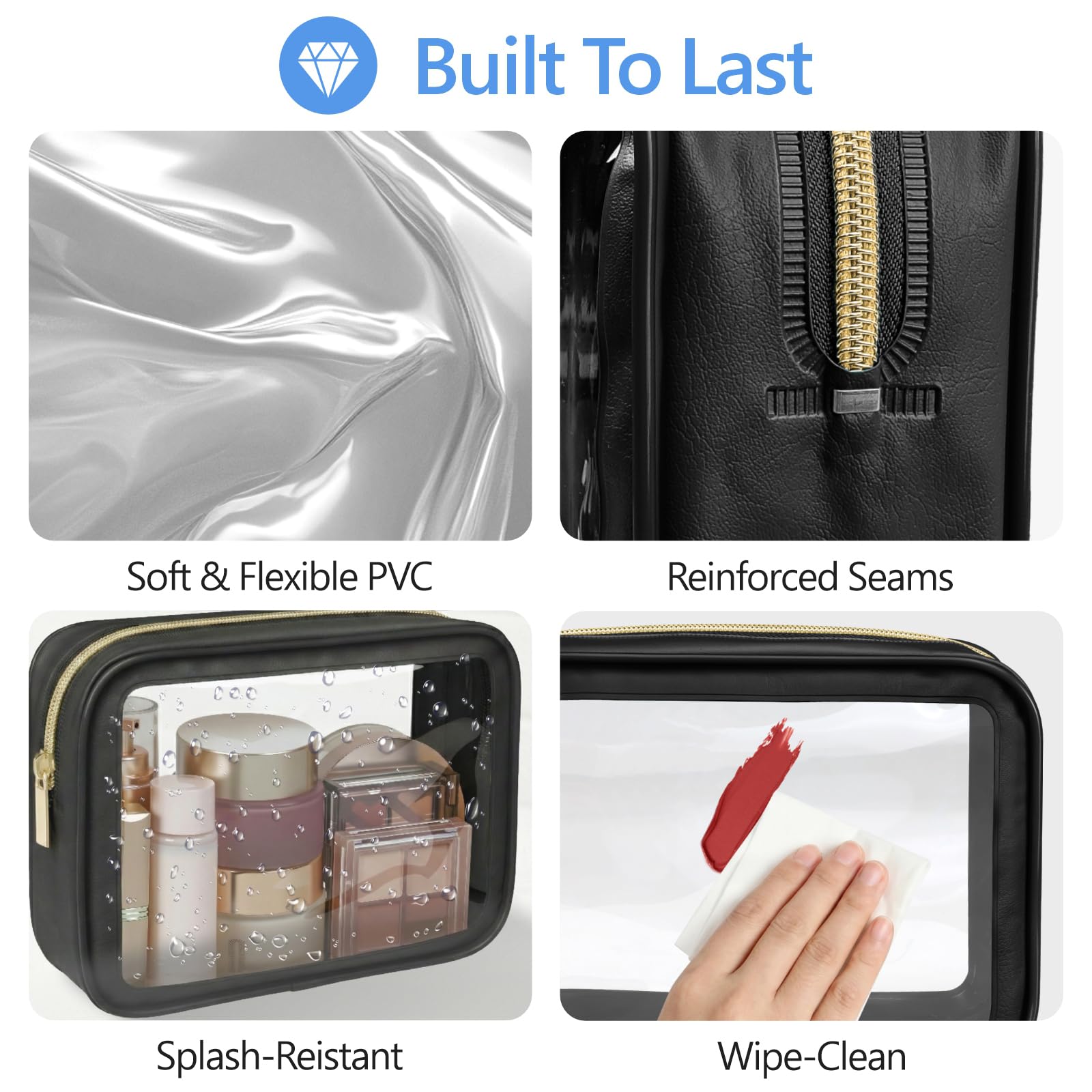 Packism clear makeup bag structured version with hard frame and PU trim.