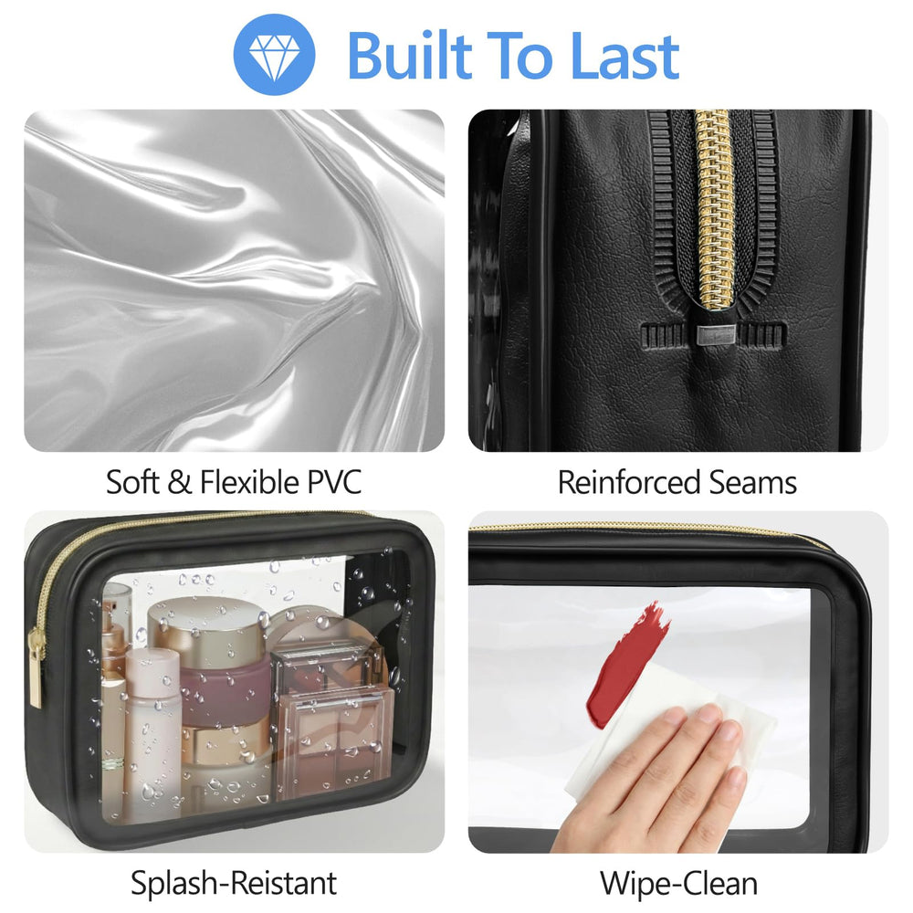 Packism clear makeup bag structured version with hard frame and PU trim.