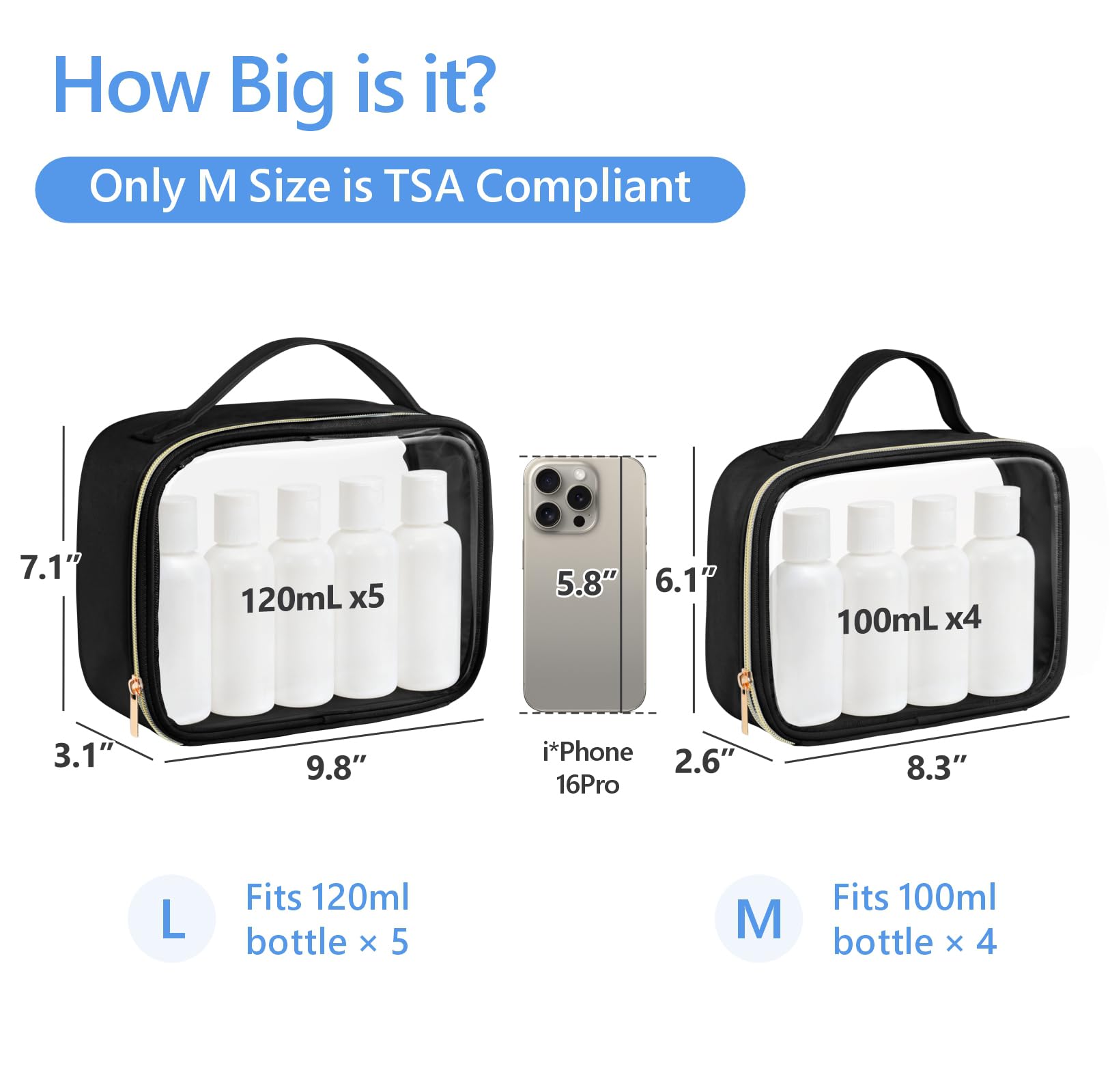 Packism Clear Makeup Bag Zip-Around Opening for easy access.