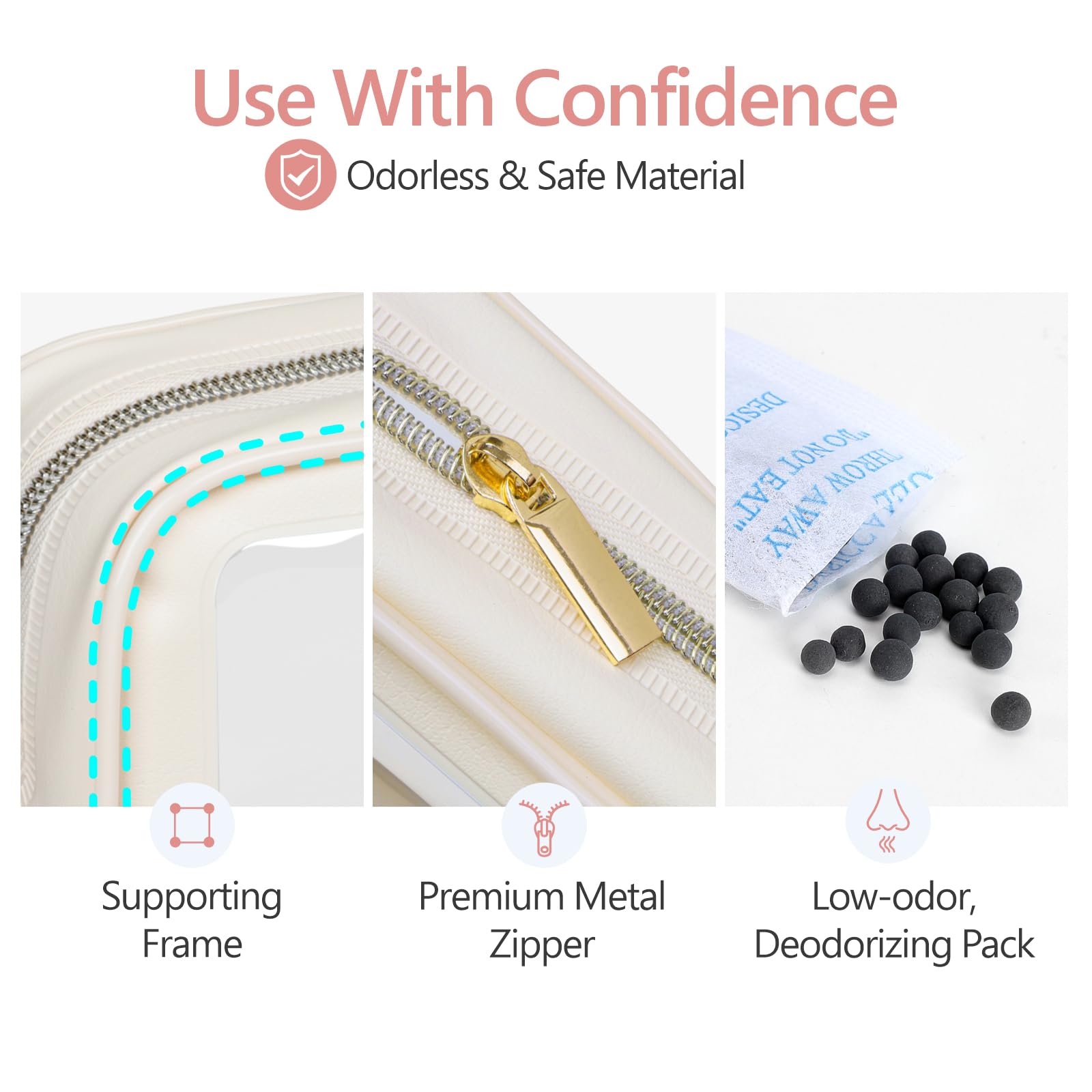 PACKISM deodorizing packet inside helps reduce bag odors during travel.
