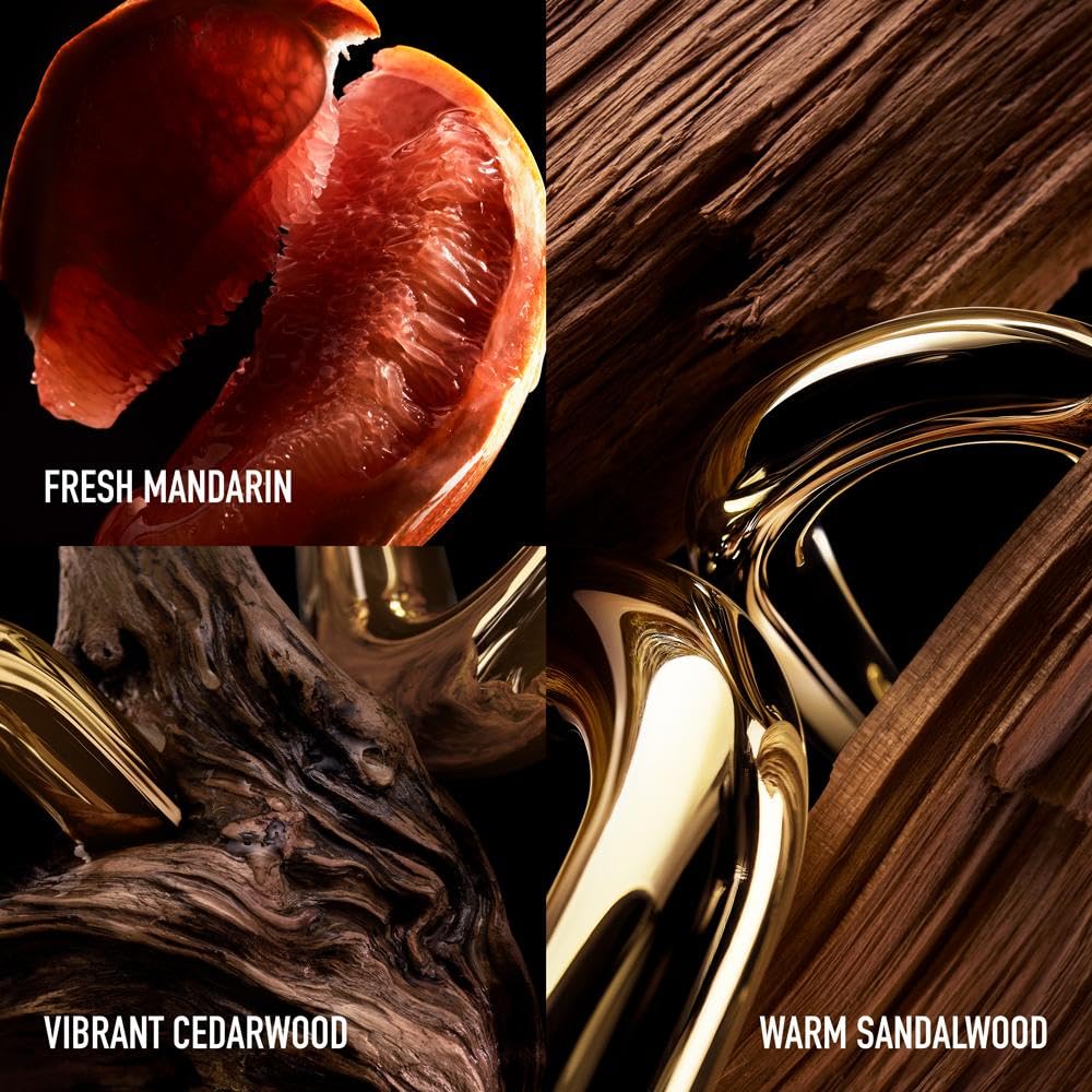 Rabanne Million Gold Intense cedarwood note shown in warm, earthy detail.