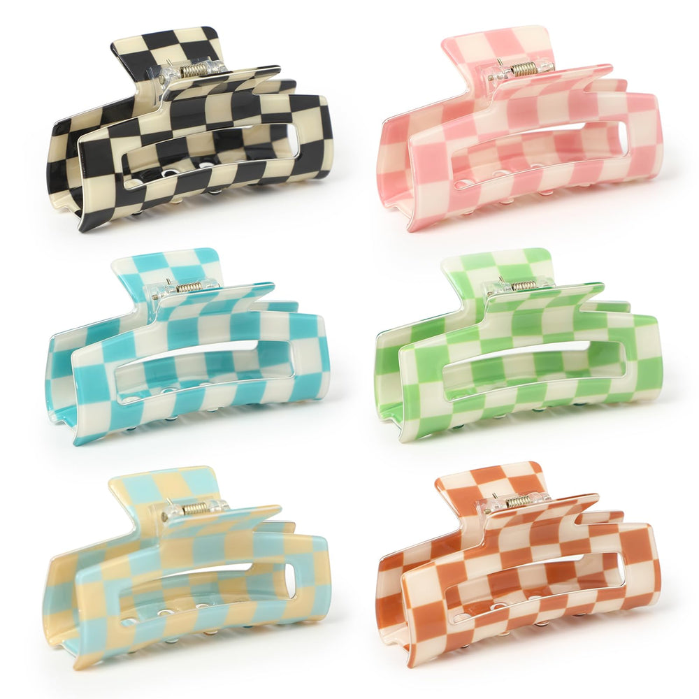 Paderison clip rectángulo ajedrezado azul blanco para peinado elegante y sujeción estable