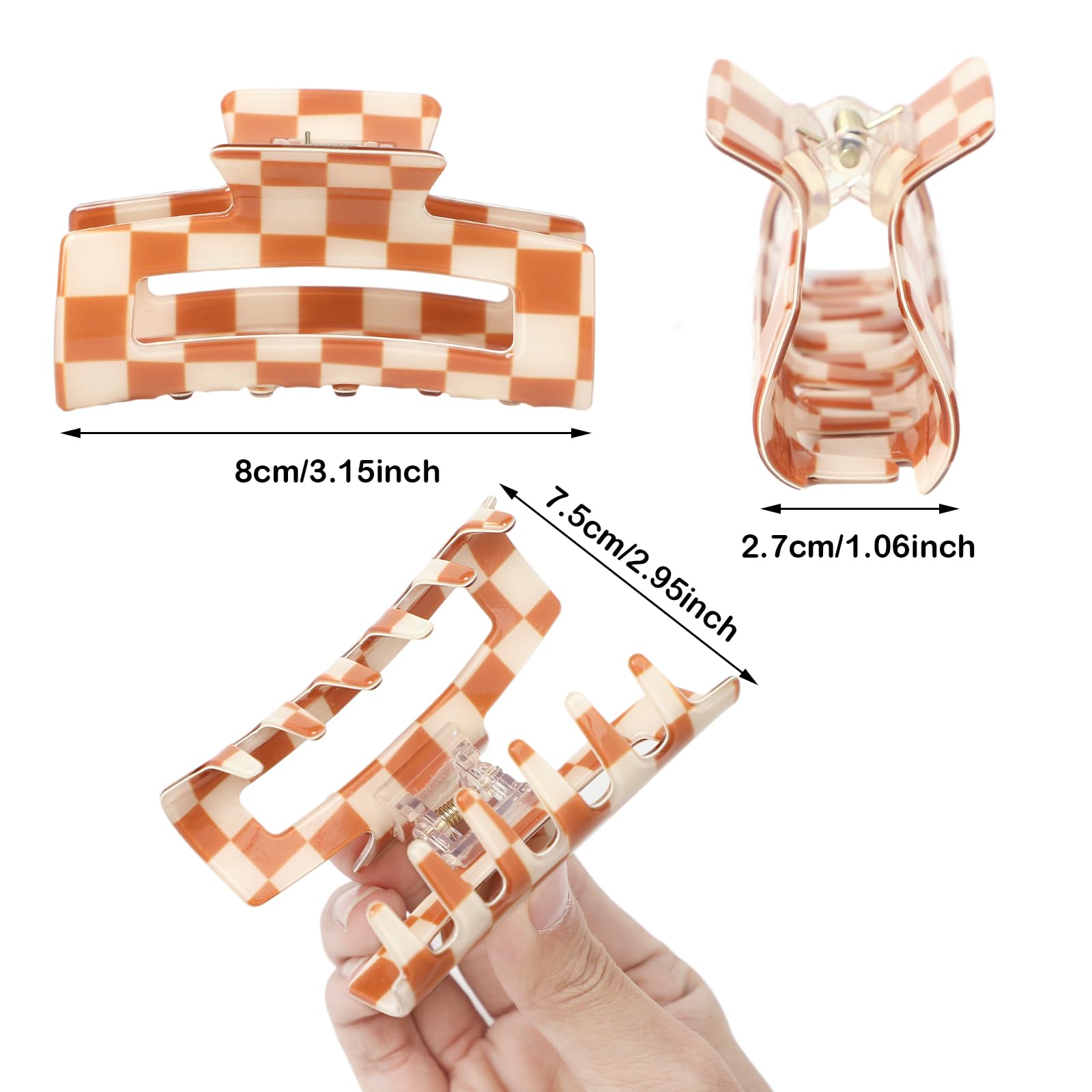 Paderison clip rectángulo ajedrezado naranja blanco para looks veraniegos y duraderos