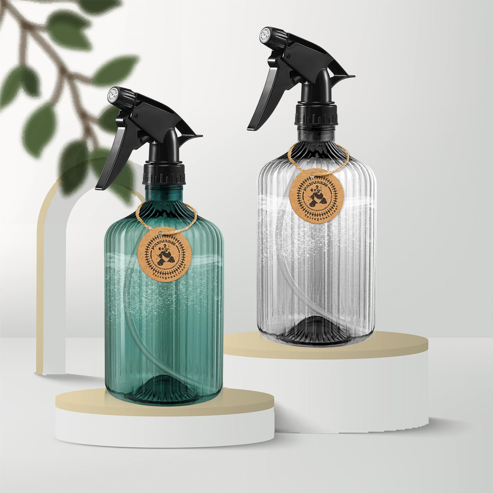 two clear-colors paeyaer bottles for easy content identification