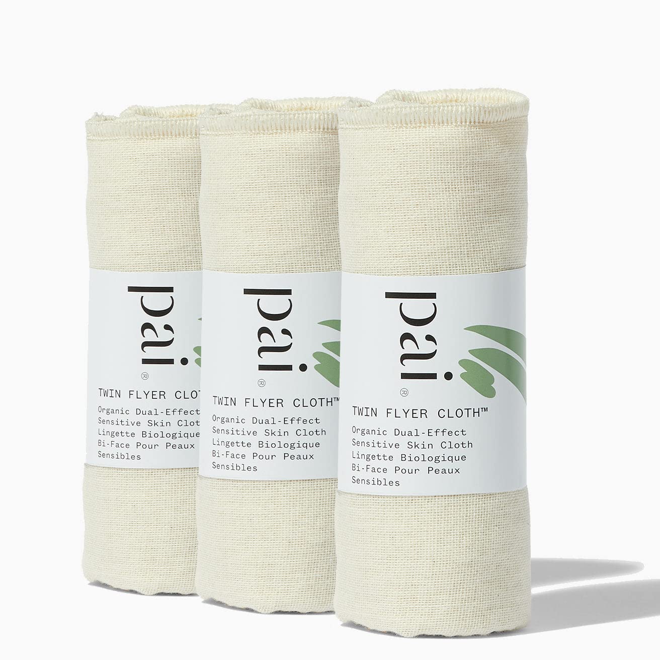 Pai Skincare Twin Flyer muslin side exfoliates gently for effective cleansing.