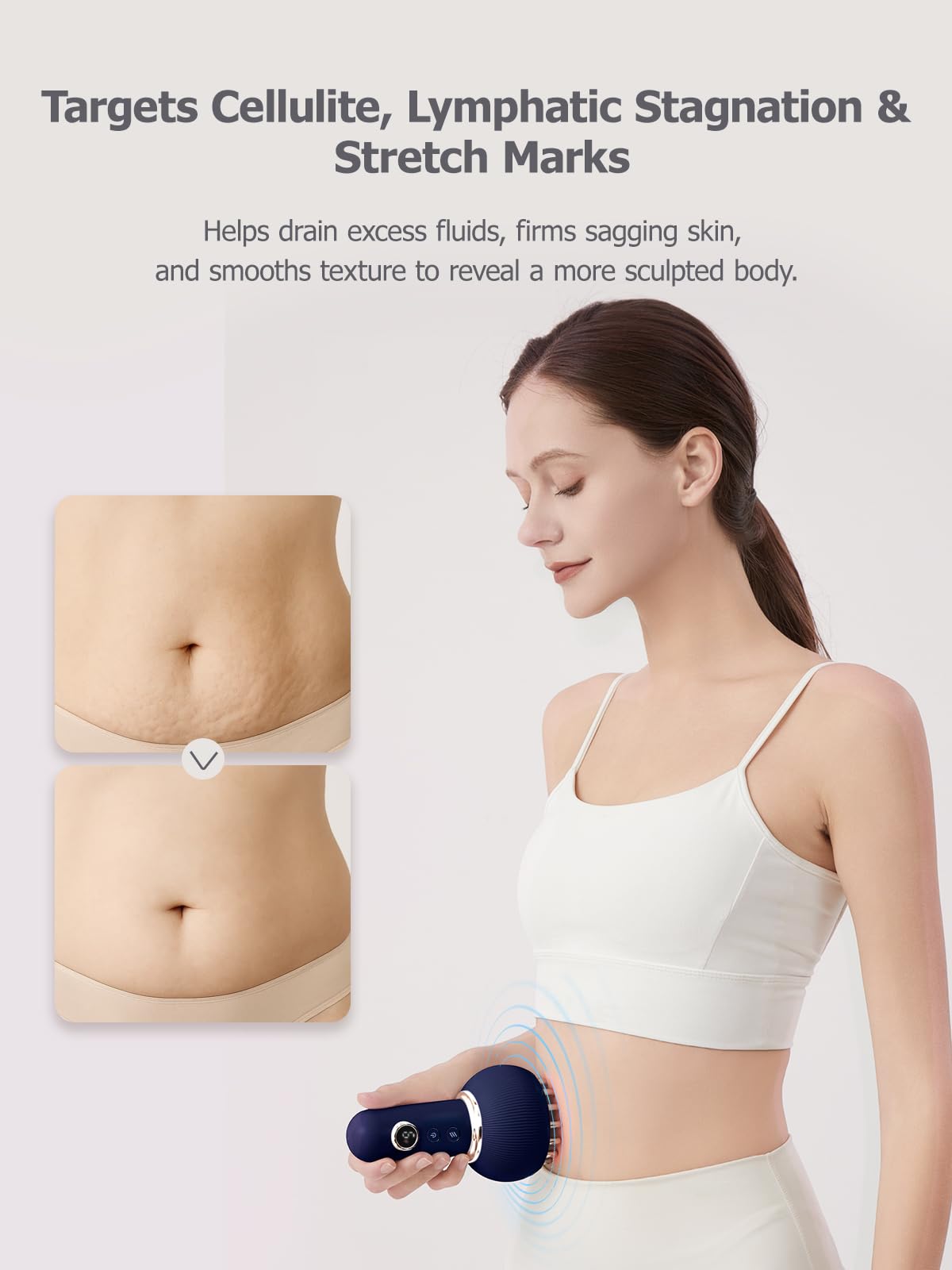 Paiaito cellulite massage tool in use on legs for smoother skin