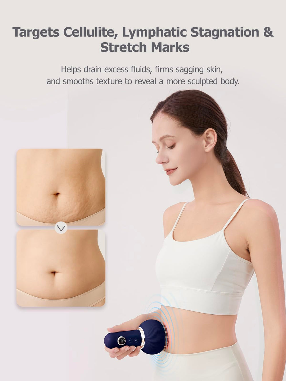 Paiaito cellulite massage tool in use on legs for smoother skin