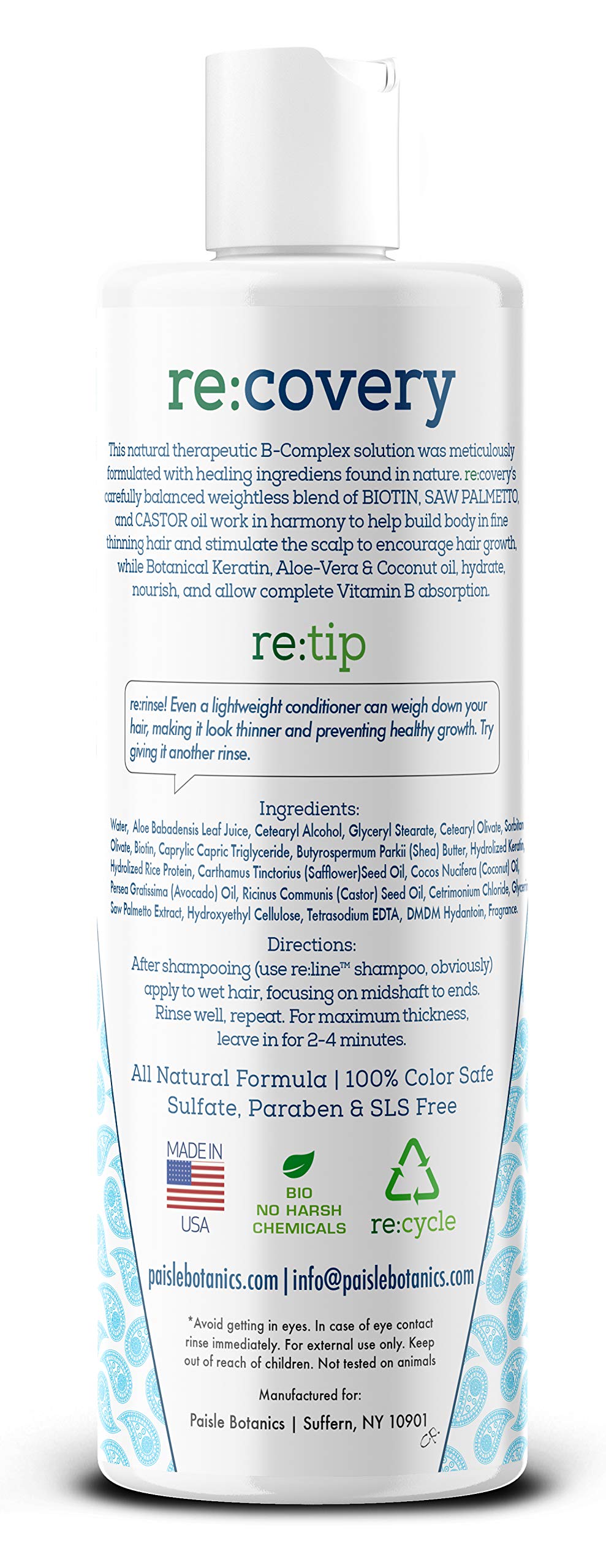 Paisle Botanics Biotin Conditioner bottle ready for use on damp hair