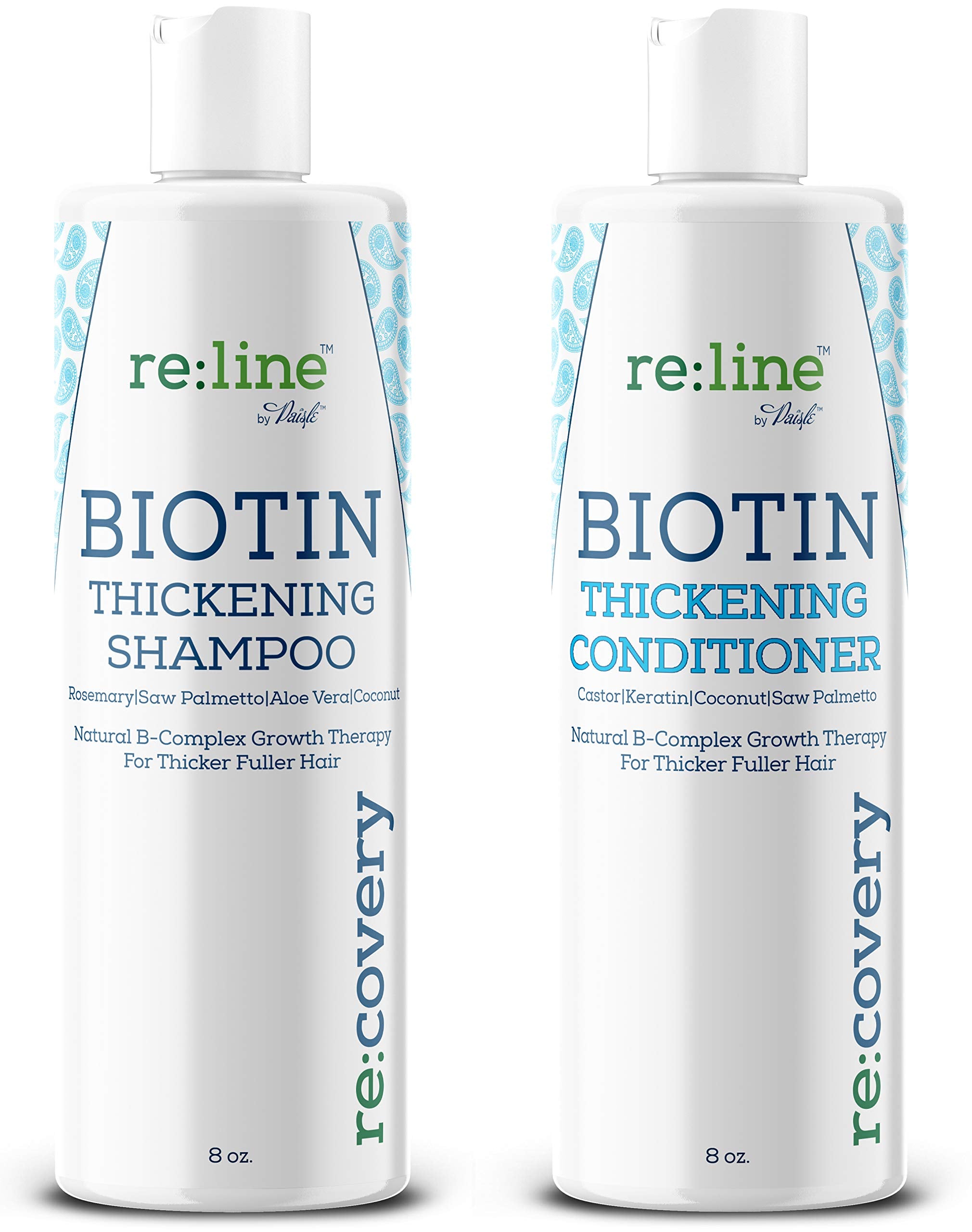 Paisle Botanics Biotin Shampoo bottle pouring, suggesting fuller-looking hair