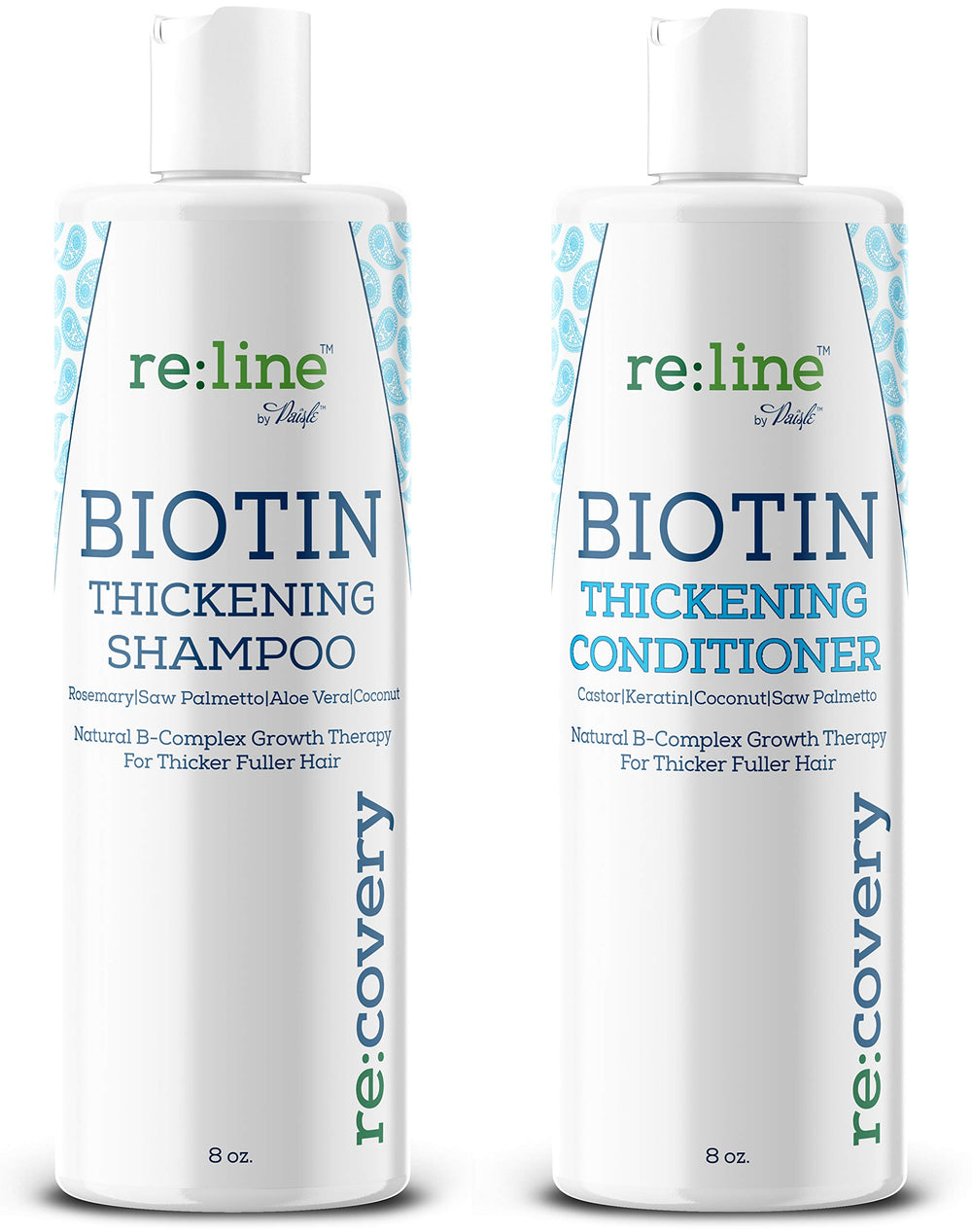 Paisle Botanics Biotin Shampoo bottle pouring, suggesting fuller-looking hair