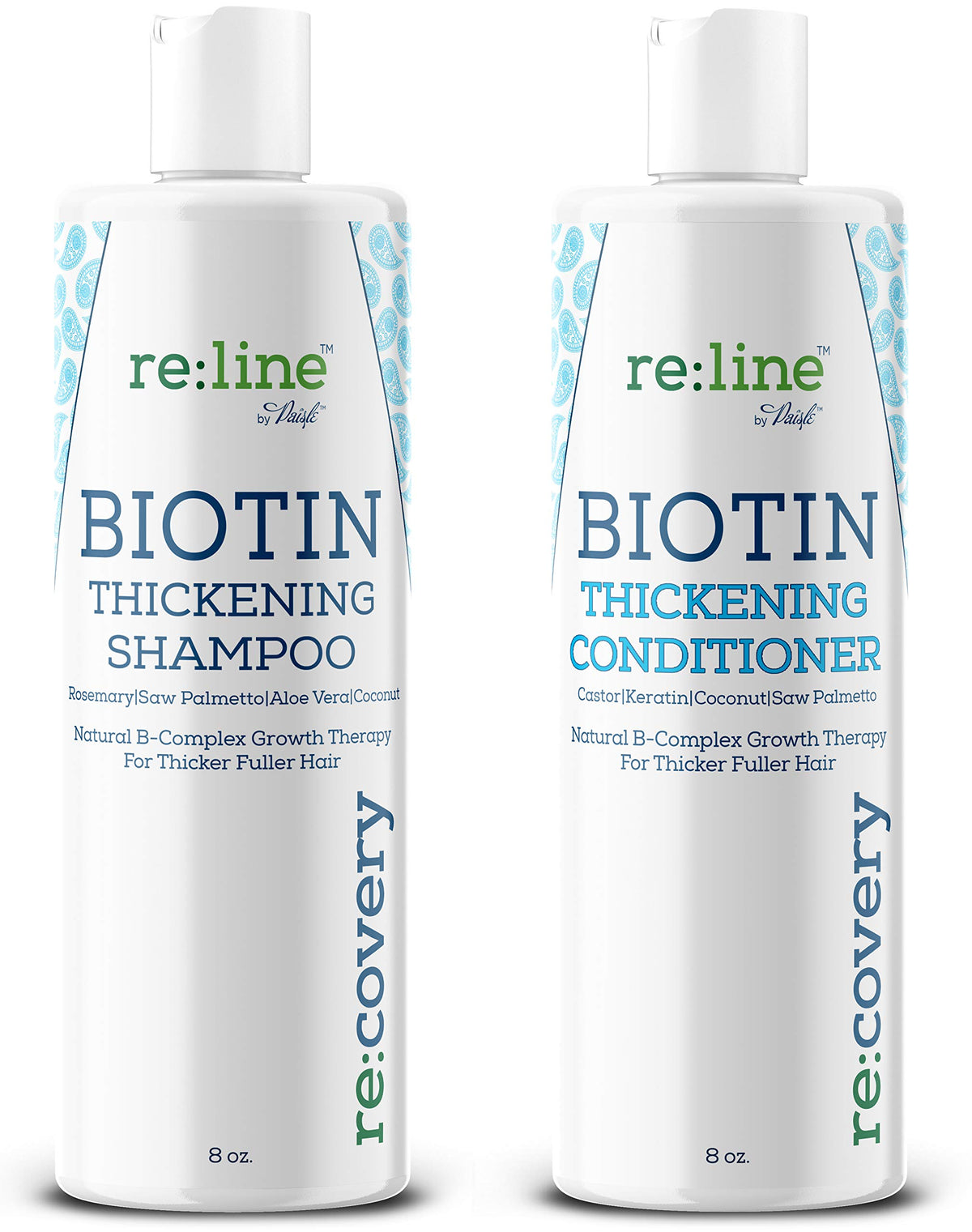 Paisle Botanics Biotin Shampoo bottle pouring, suggesting fuller-looking hair