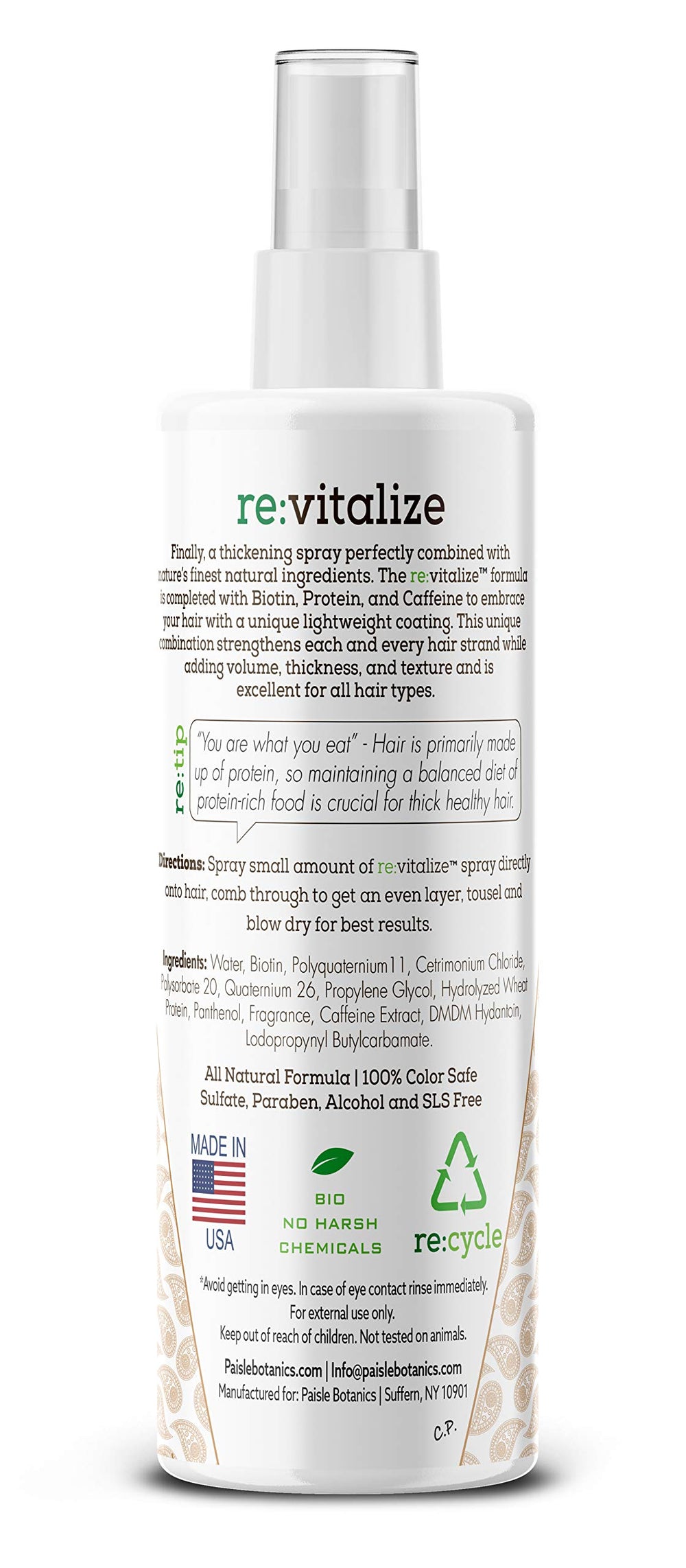 Paisle Botanics Biotina Spray Cabello Teñido y Dañado, sin residuos