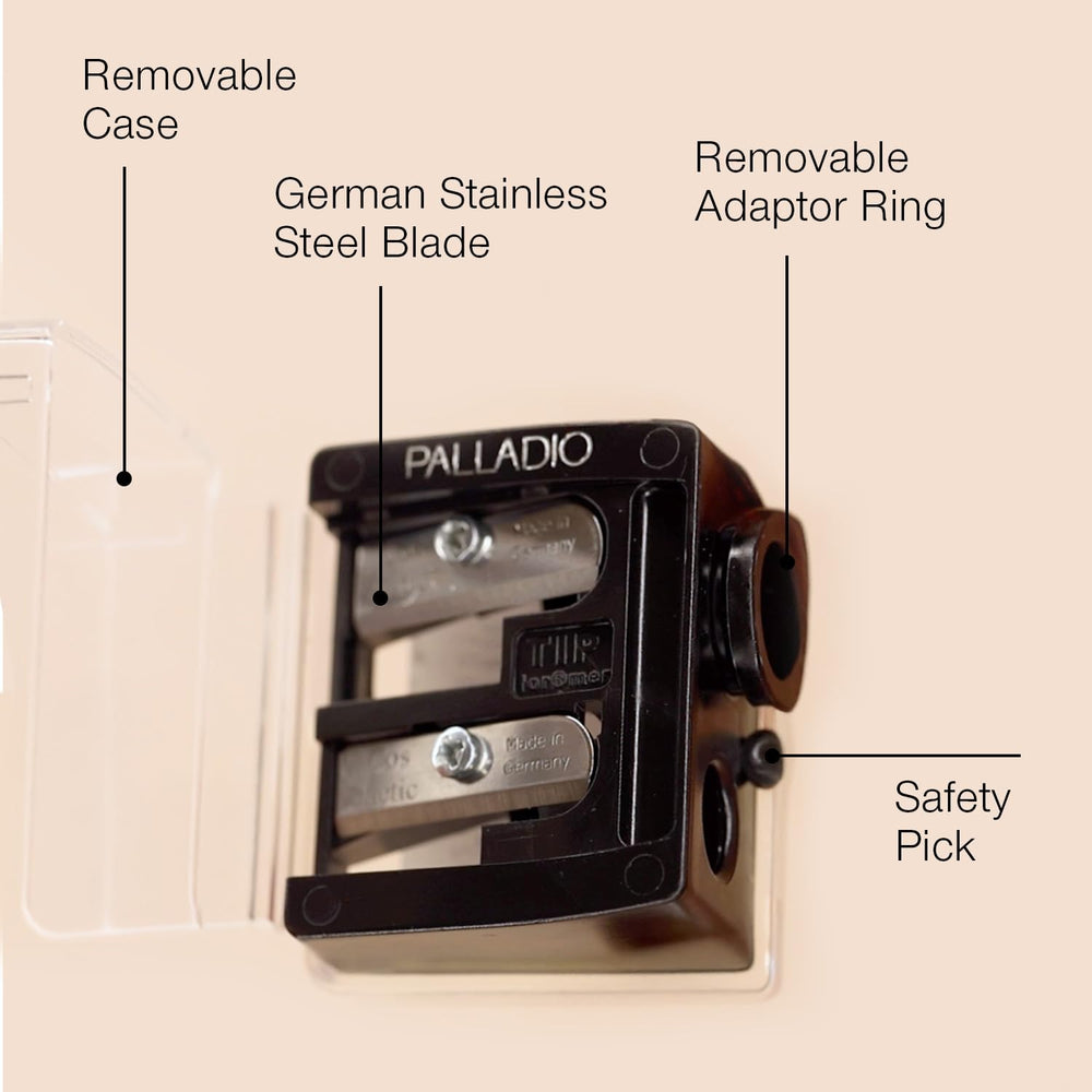 Palladio sharpener with size adjuster dial to fit different pencil sizes