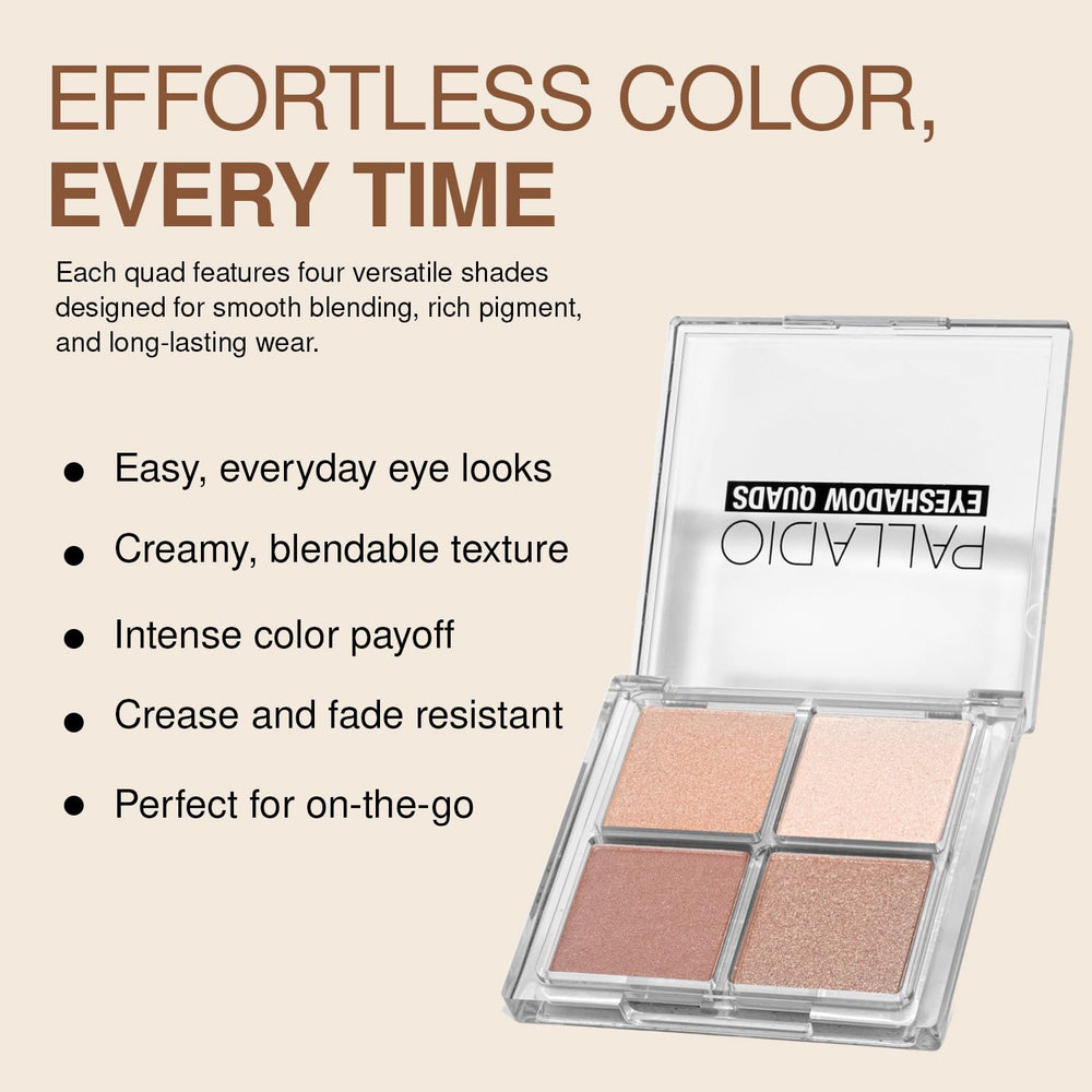 Palladio Eyeshadow Quad: difuminado suave para transiciones naturales.