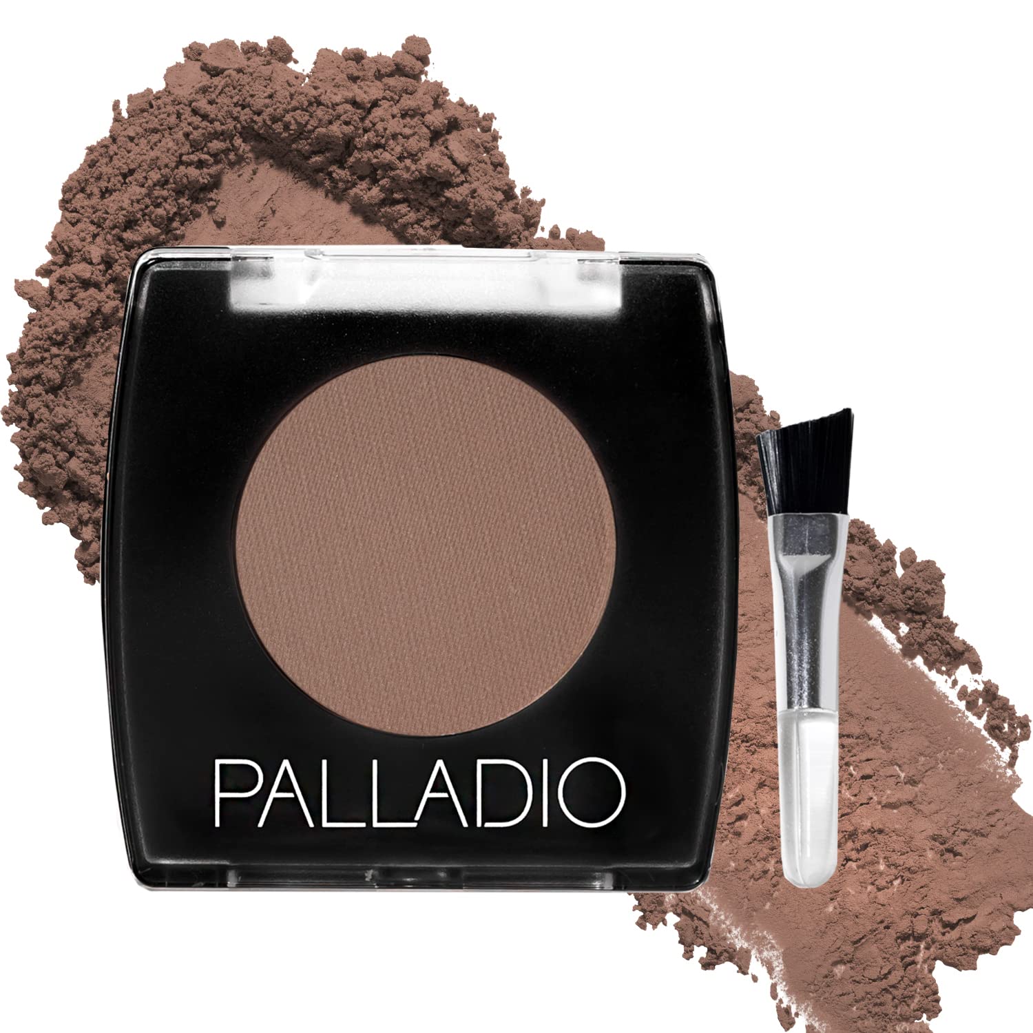 Polvo de cejas Palladio tono marrón suave con aplicador para definición natural.