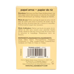 Palladio rice paper blotting sheets infused with rice powder for touch-ups.