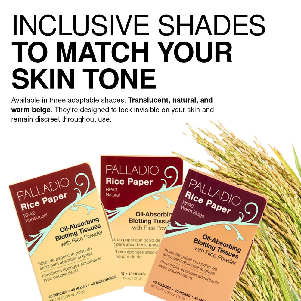 Palladio rice paper blotting sheets translucent tone deliver light oil control.