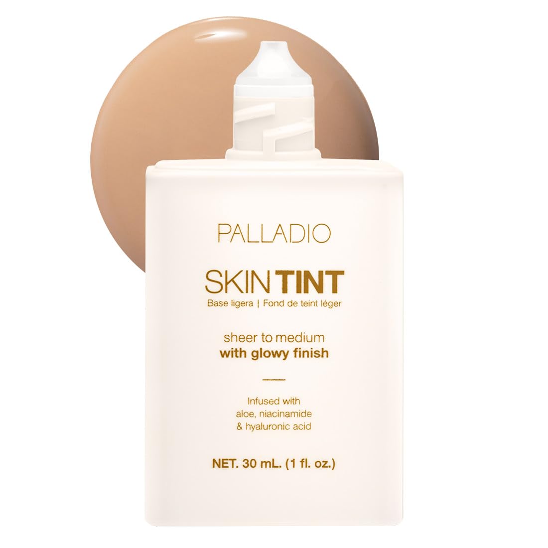 Palladio Skin Tint Aloe frasco, hidratación ligera para uso diario.
