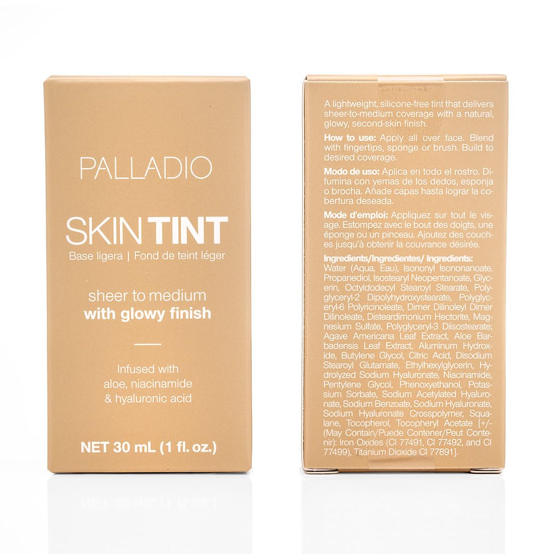 Palladio Skin Tint envase práctico para aplicación rápida.