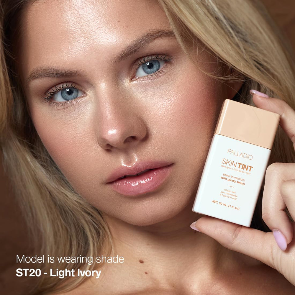 Palladio Skin Tint ácido hialurónico para hidratación duradera.