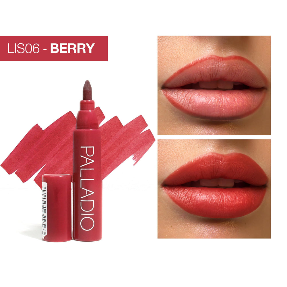 Palladio tinta labial Berry acabado mate para aspecto moderno.