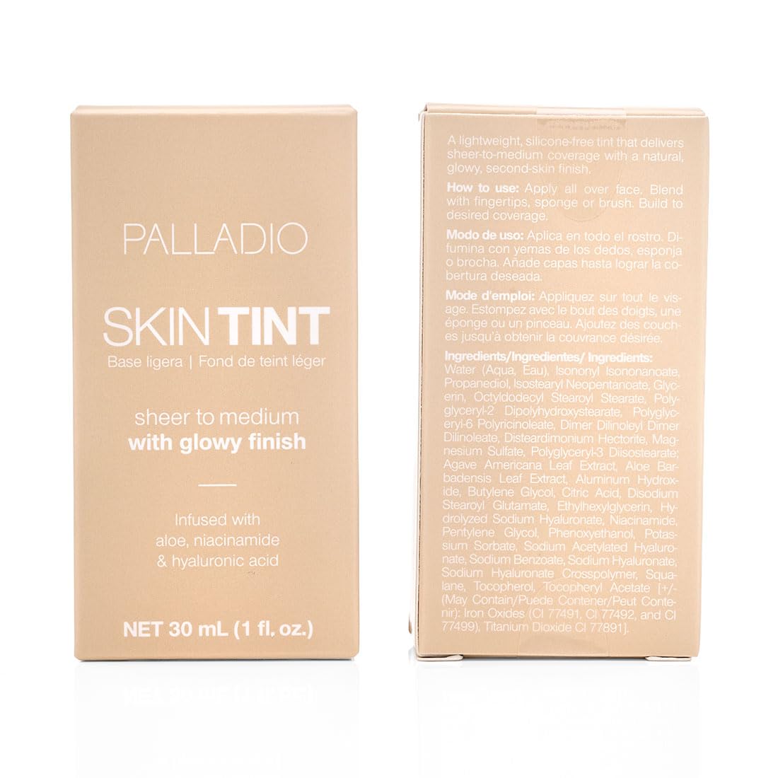 Palladio Skin Tint, tono-porcelana-clara, ideal para piel porcelana clara con brillo.