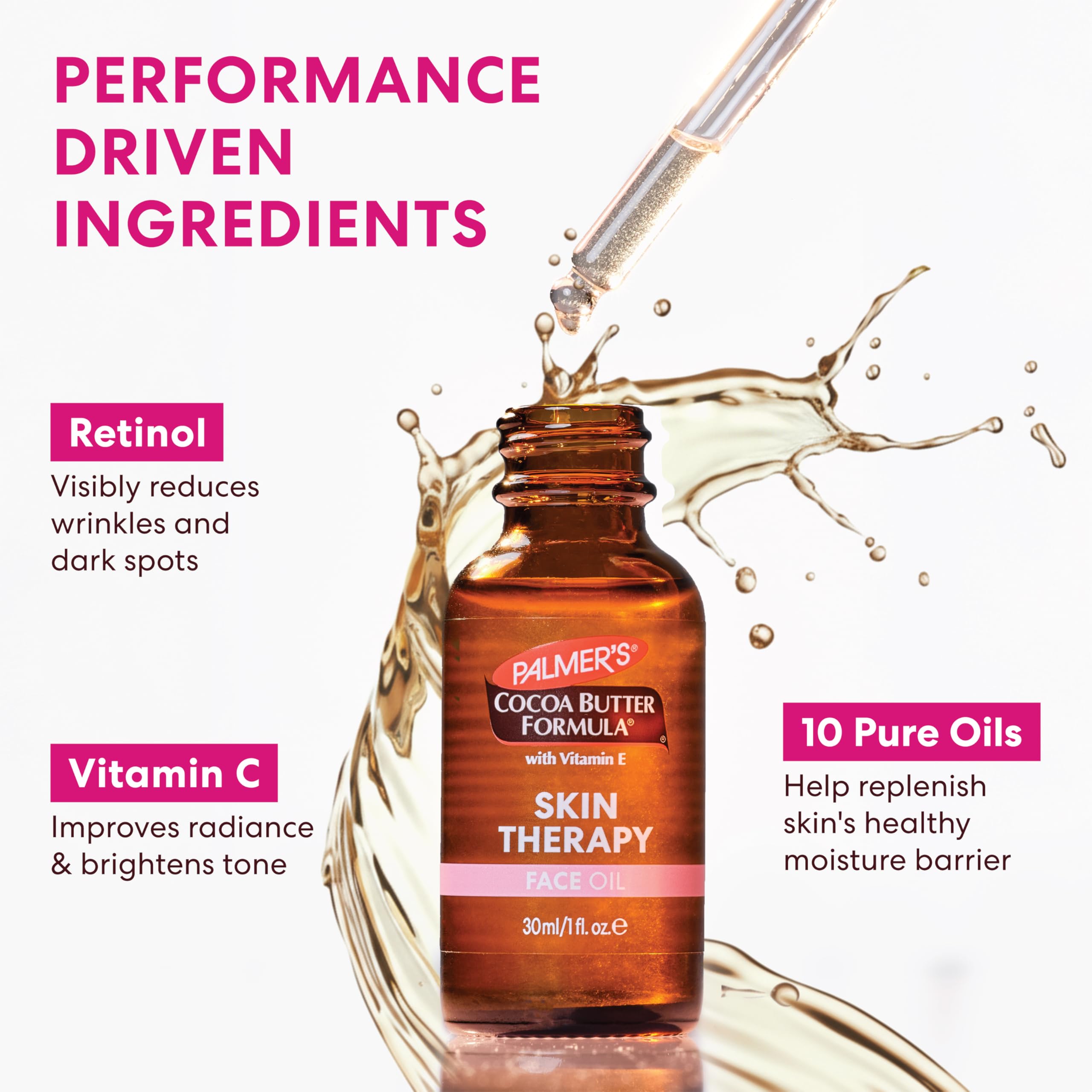 Palmer's Face Oil application on cheek demonstrating quick absorption