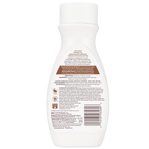 Palmer's loción corporal fórmula aceite de coco, extracto de café verde.