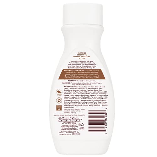 Palmer's loción corporal fórmula aceite de coco, textura cremosa para piel seca.