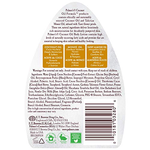 Palmer's loción corporal fórmula aceite de coco, usos diarios para la piel.