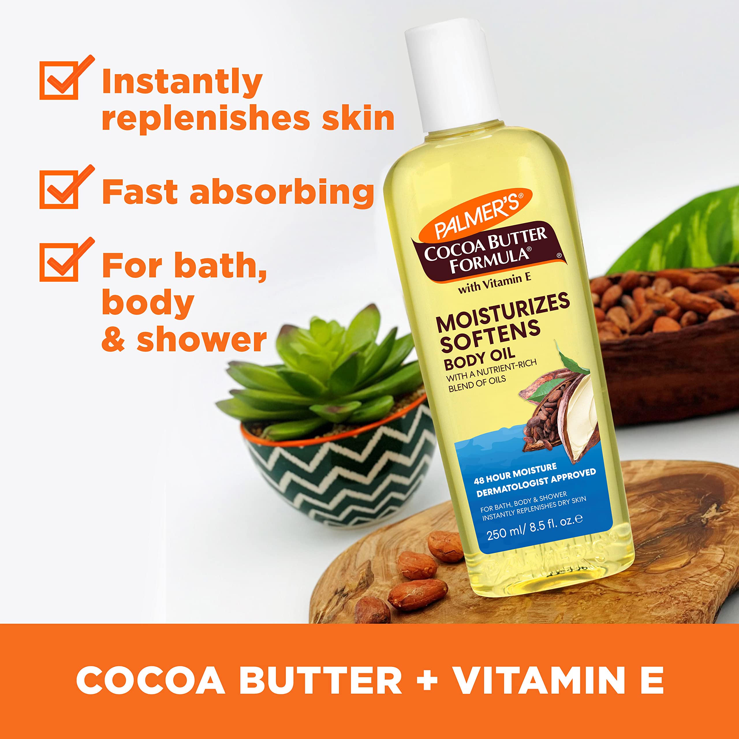 Palmer's Aceite Corporal con absorción rápida, textura ligera para piel suave durante todo el día.