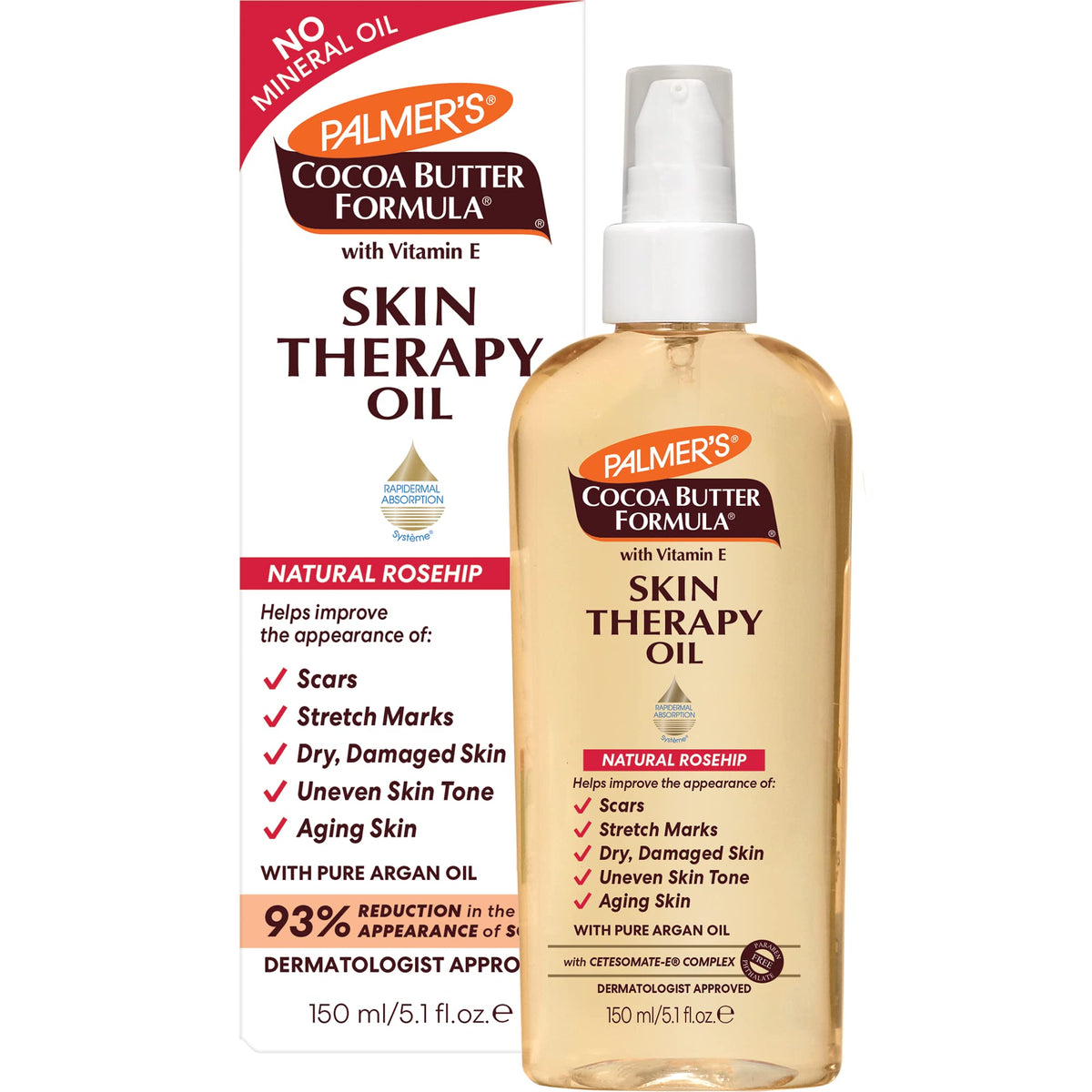 Palmer's Aceite Corporal Terapia con manteca de cacao y rosa, botella para hidratación profunda.