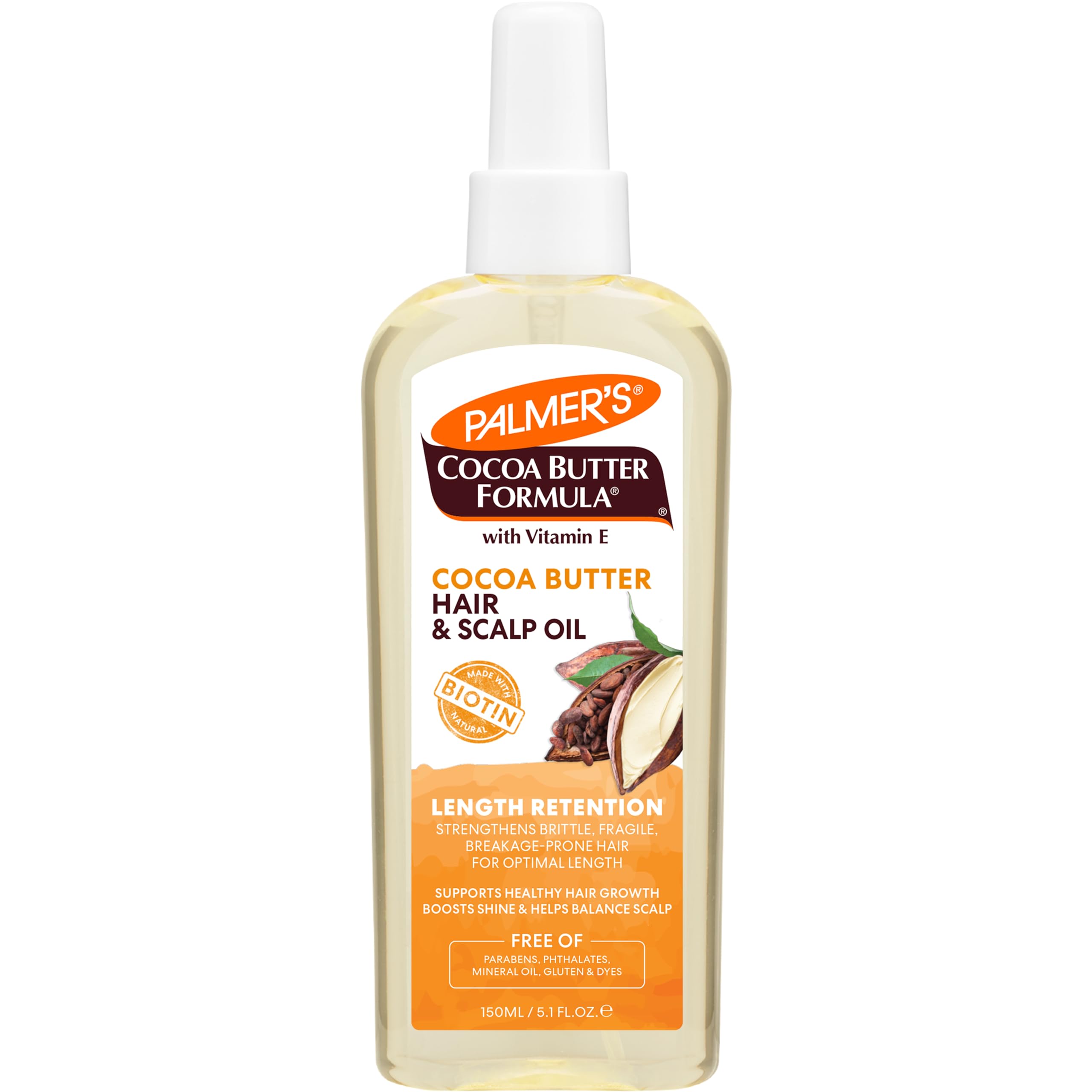Palmers Aceite de Manteca de cacao y biotina, frasco, hidrata profundamente el cabello.