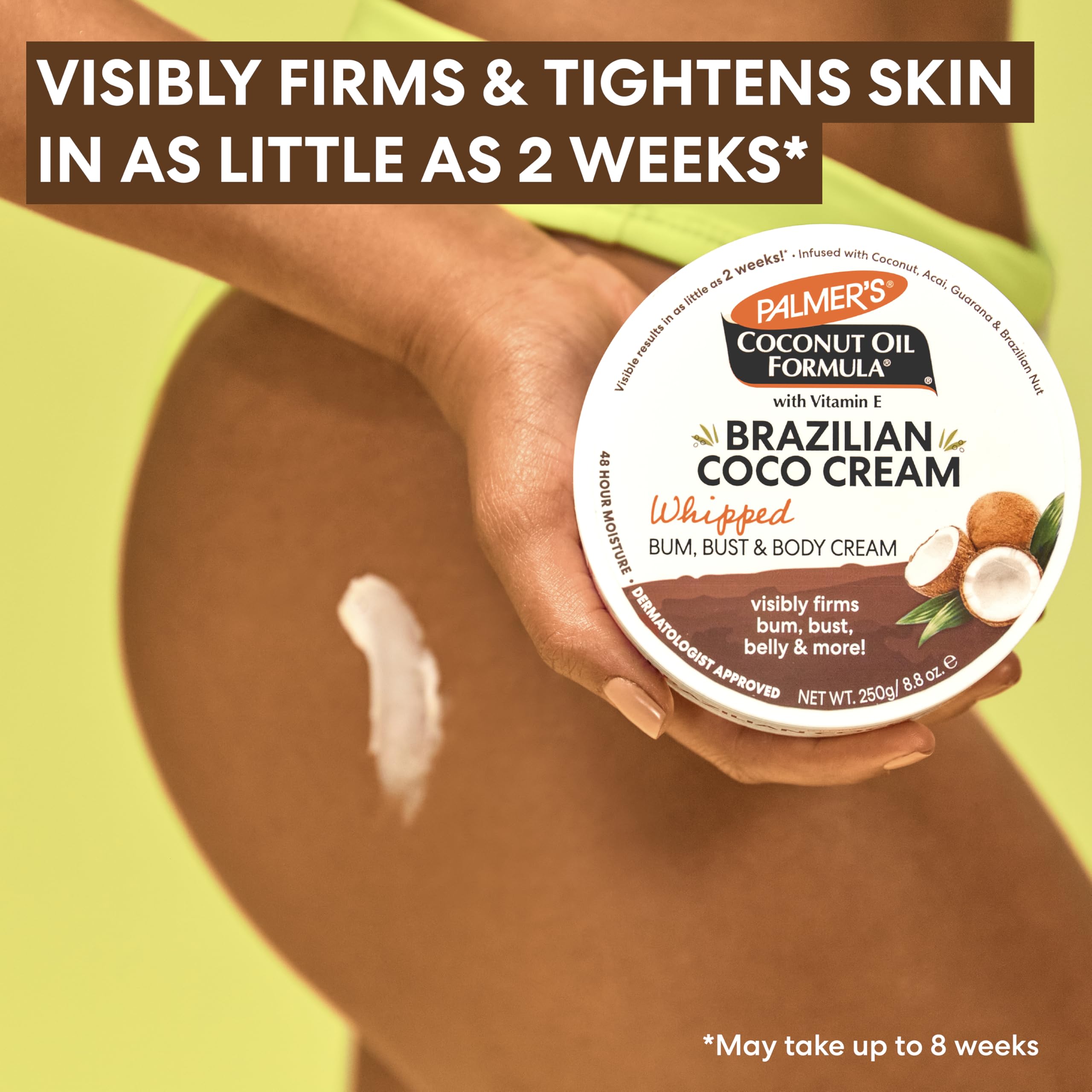Palmer's Coco Cream aplicada en el cuerpo para cuidado diario.