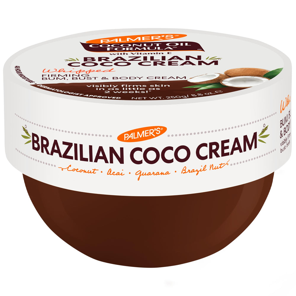 Palmer's Coco Cream brasileña en frasco con hidratación profunda para la piel.