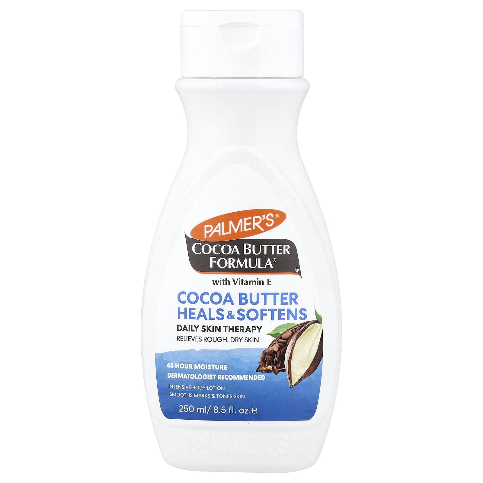 Palmer's Cocoa Butter Formula daily body lotion in a pump bottle for long-lasting moisture.