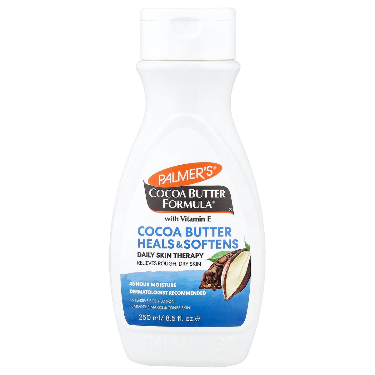 Palmer's Cocoa Butter Formula daily body lotion in a pump bottle for long-lasting moisture.