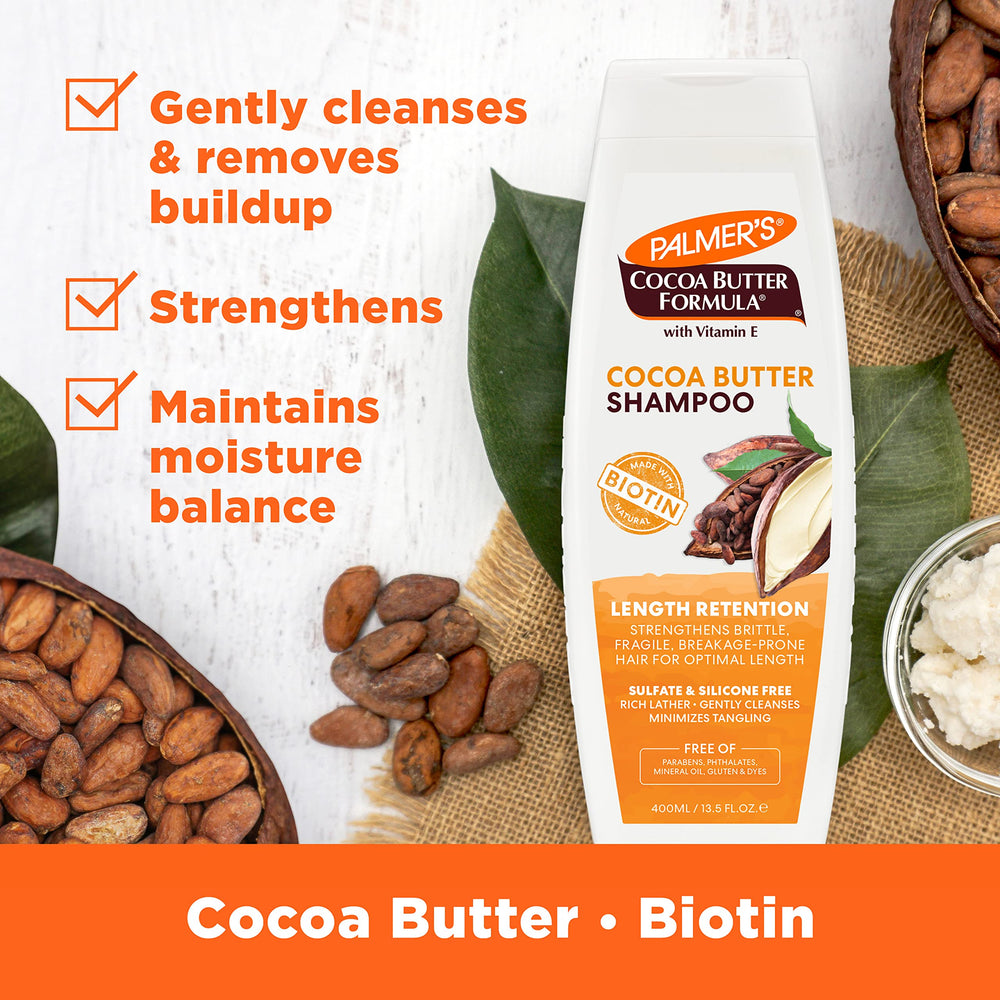 Palmer's Cocoa Butter Length Retention Shampoo shea butter ingredient close-up.