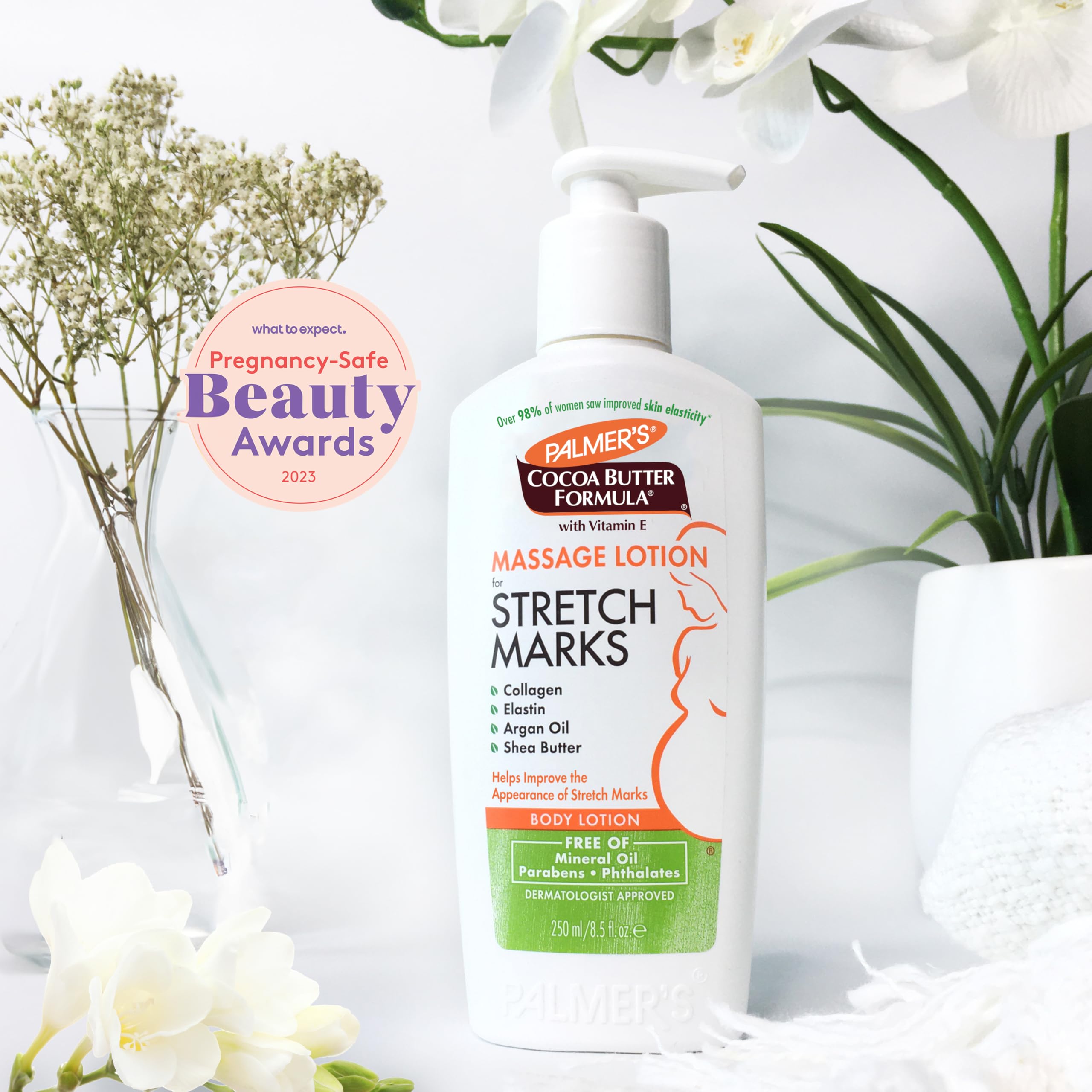 Palmer's Cocoa Butter Formula Massage Lotion blends cocoa butter and shea butter for soft, moisturized skin.