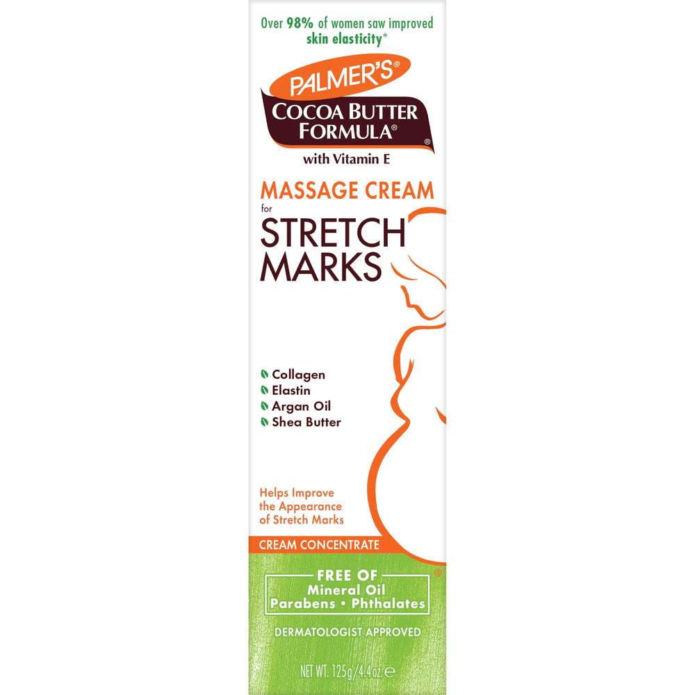 Palmer's Cocoa Butter Massage Cream jar close-up showing creamy texture for stretch marks hydration