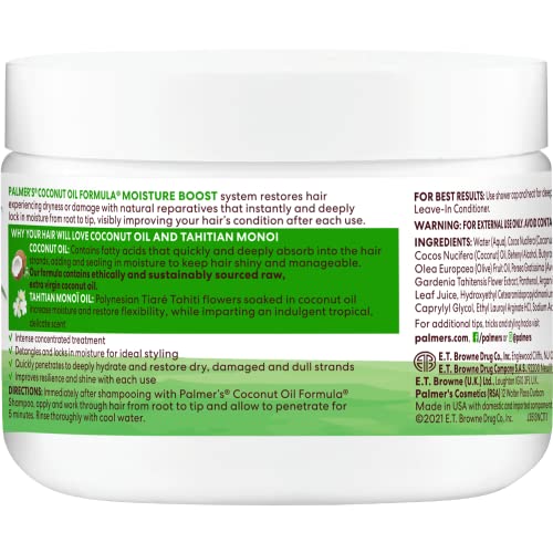 Palmer's Coconut Oil Formula Moisture Boost label close-up highlighting plant-based ingredients.