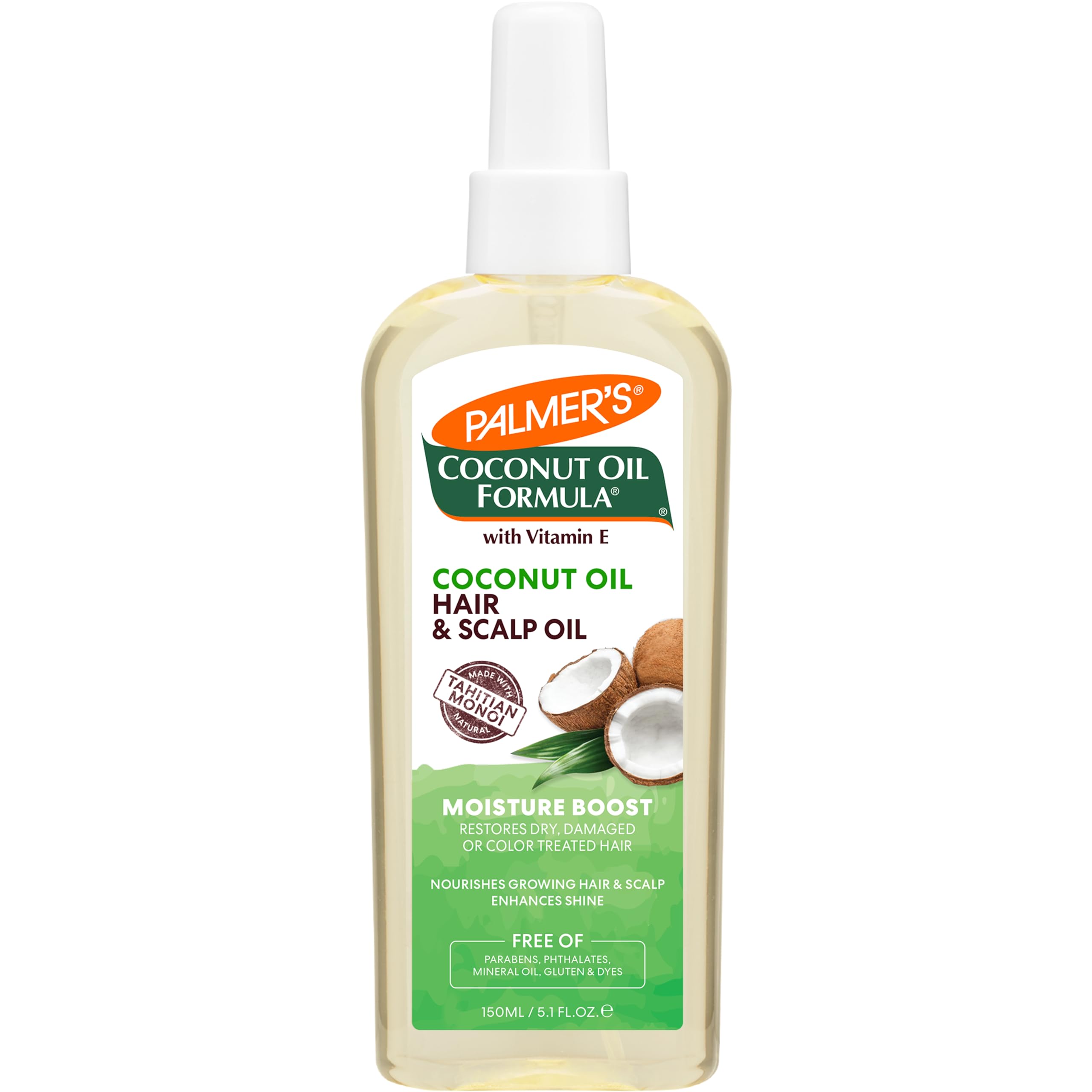 Palmer's Coconut Oil Moisture Boost spray bottle delivers instant hydration to hair.