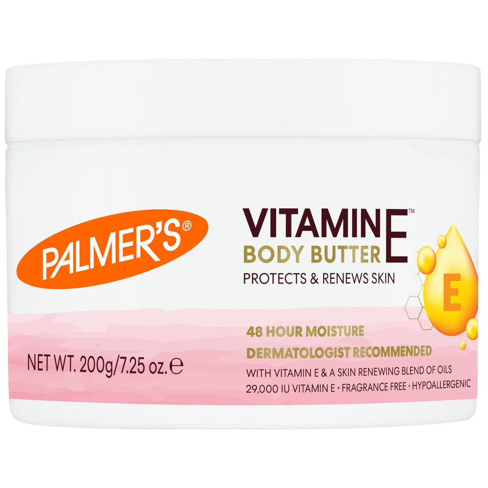 Palmer's Natural Vitamin E Body Butter jar front shows rich, nourishing texture.