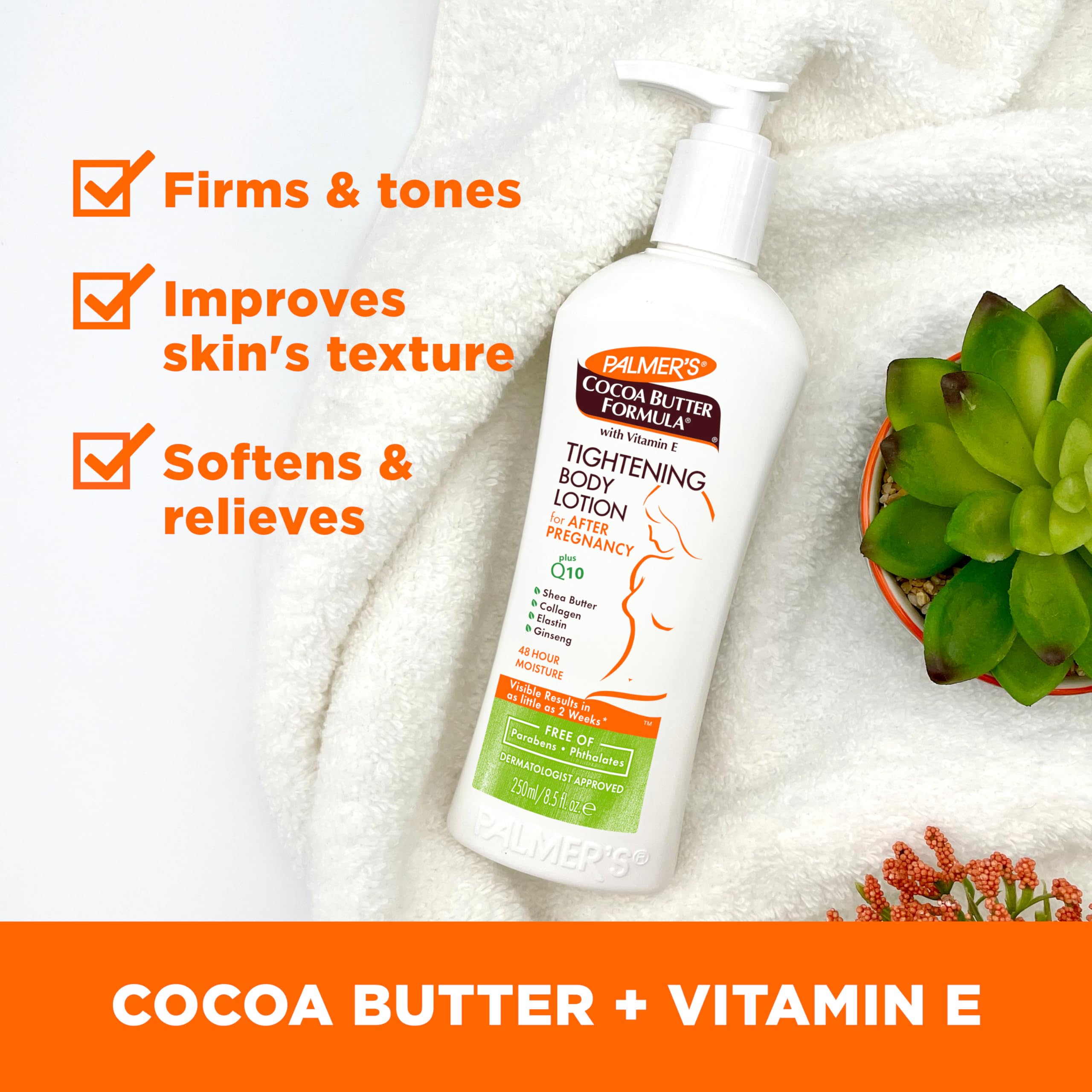 Lifestyle shot of a mom applying Tightening Body Lotion