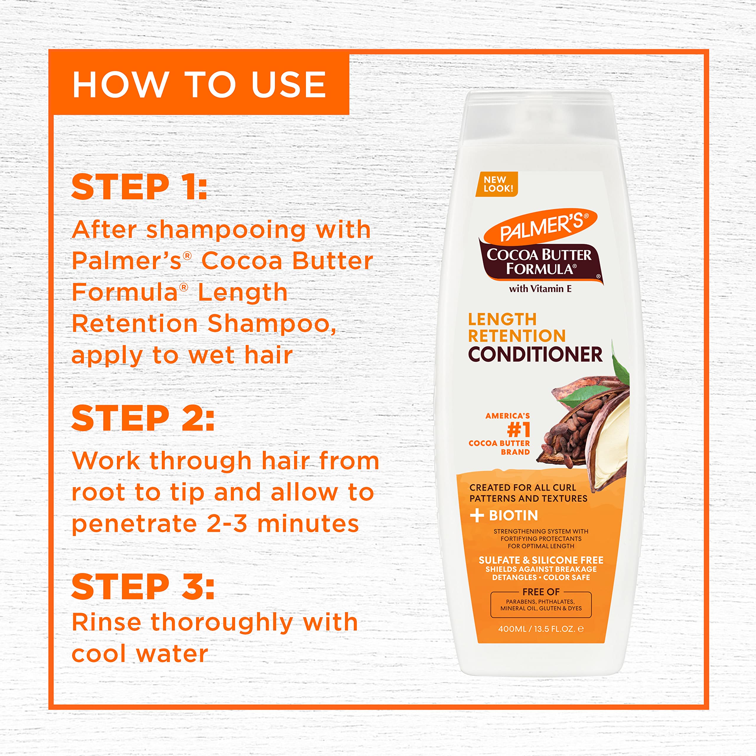 Palmer's Protege el cabello del calor, reduciendo la rotura durante el peinado.