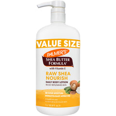 Palmer's Raw Shea Body Lotion, bote con dispensador, hidrata piel seca durante todo el día.