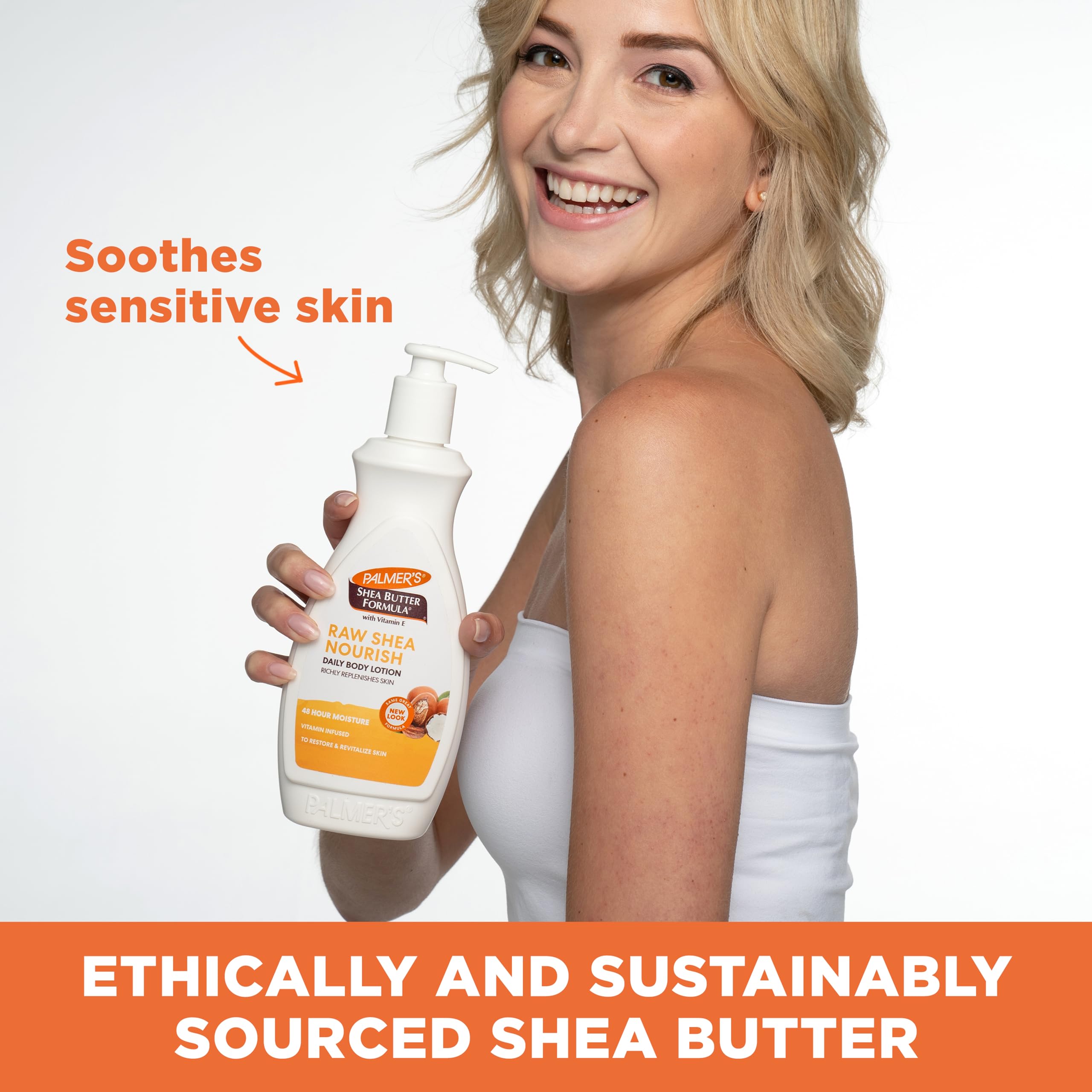 Palmer's lotion on hands and body delivering visible softness