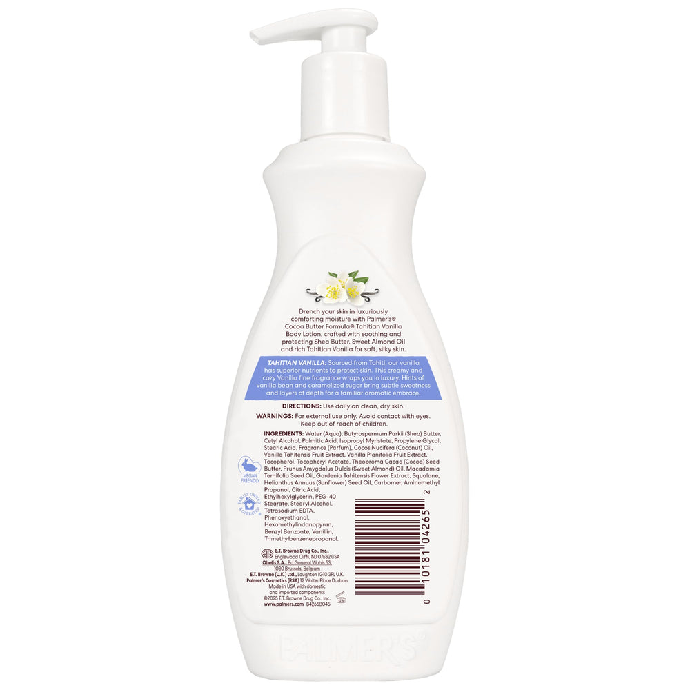 Vanilla scent imagery for Palmer's Tahitian Vanilla lotion enhances daily care rituals.