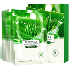 PalNour paquete de 10 hojas aloe facial, hidratación rápida para piel seca.