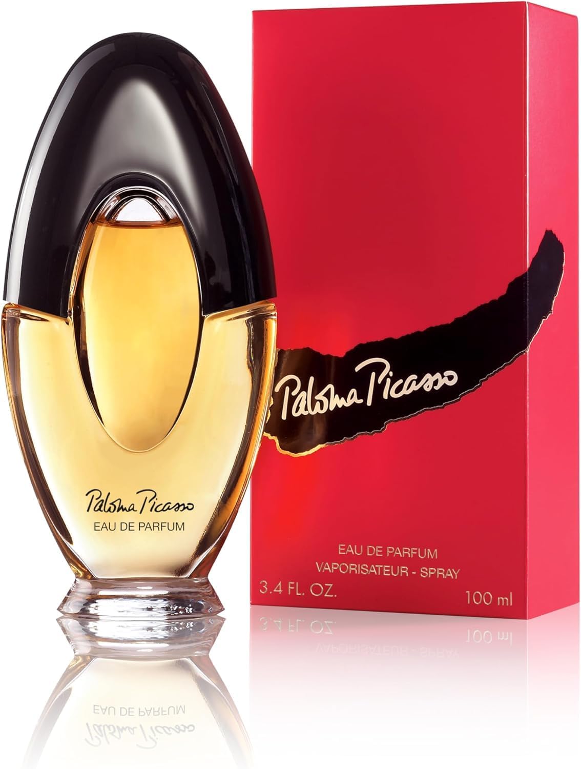 Paloma Picasso Eau de Parfum bottle on vanity, bold scent for evening occasions.